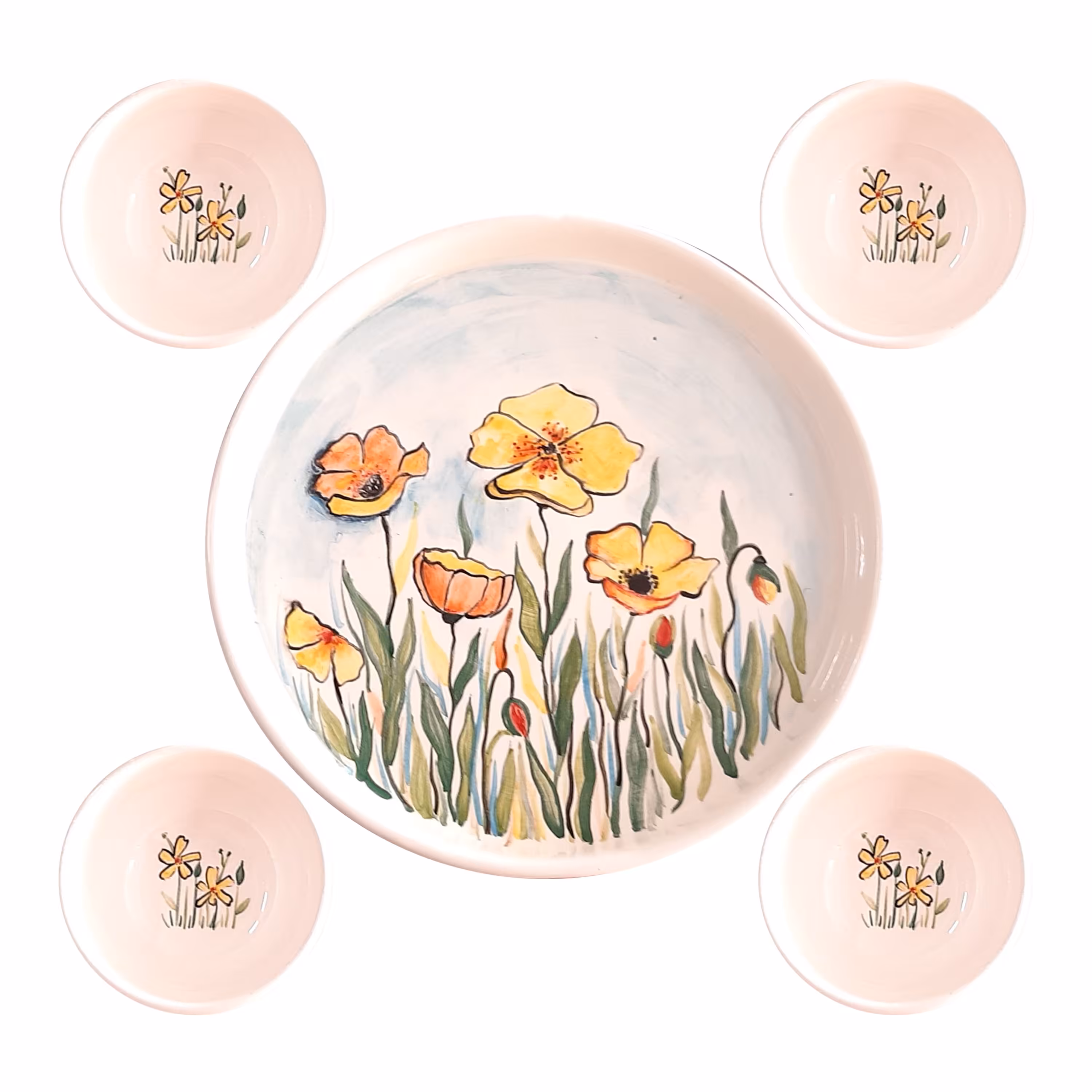 ست 5 تکه ظرف و کاسه سرامیکی طرح گل کد ZP13