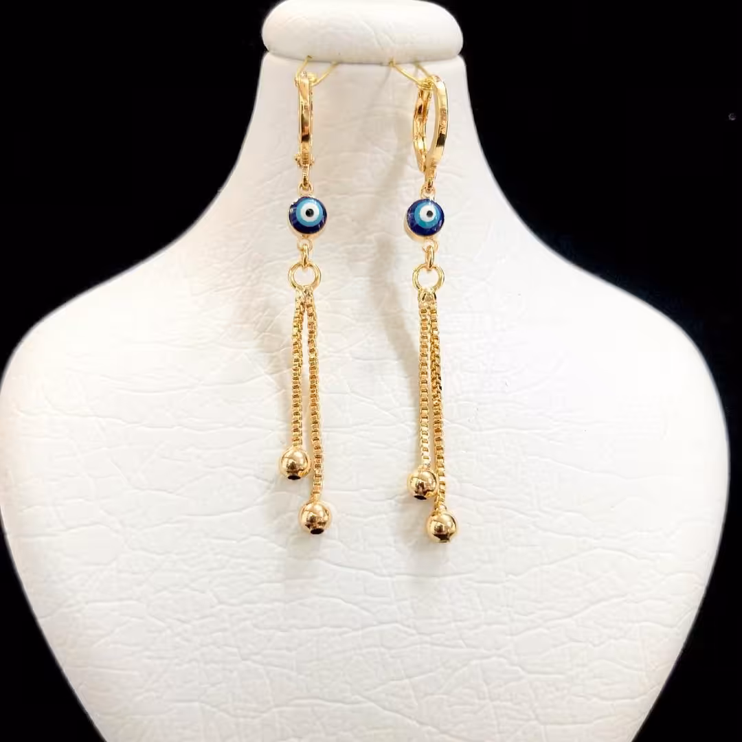 گوشواره آویز استیل توپی چشم نظر