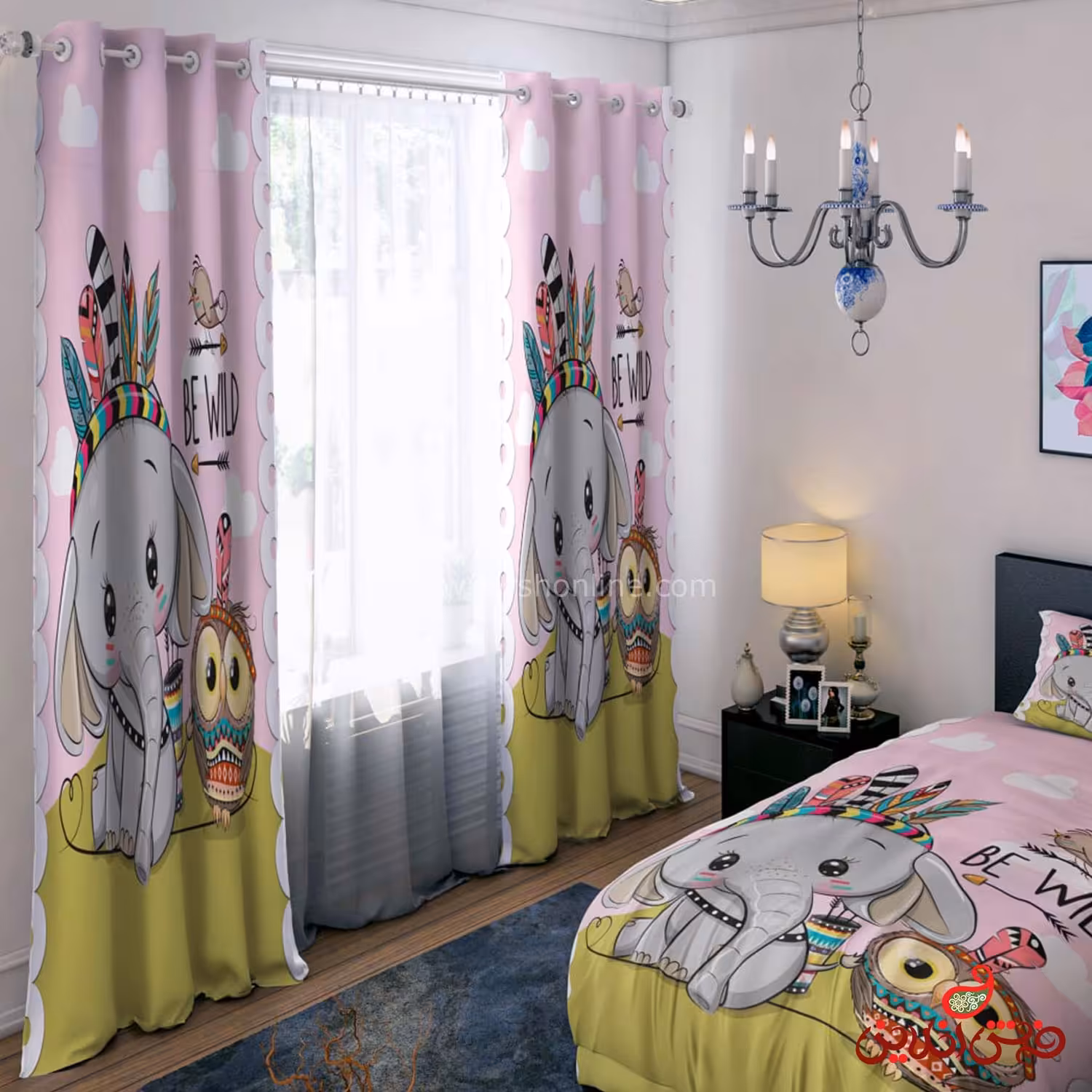 پرده 2 عددی طرح جغد و فیل کد 15001/1