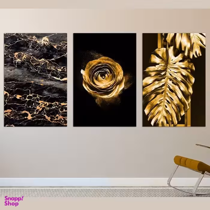 تابلو شاسی بکلیت طرح برگ و گل طلایی مدل SH-348 مجموعه 3 عددی