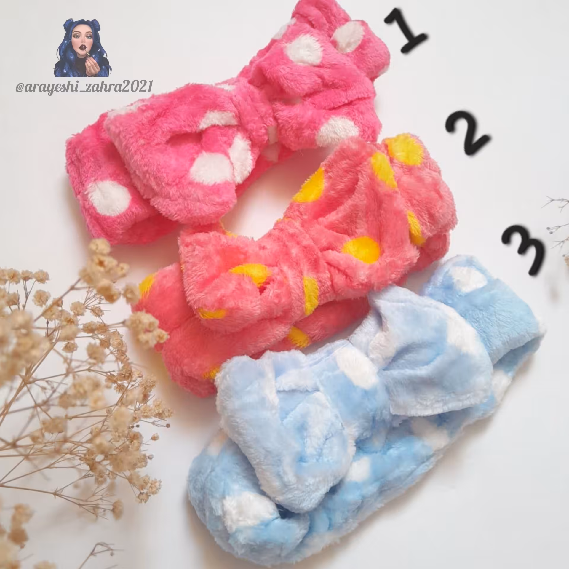 هدبند حوله ای پاپیونی طرح خال خالی رنگ شماره 9 موجوده