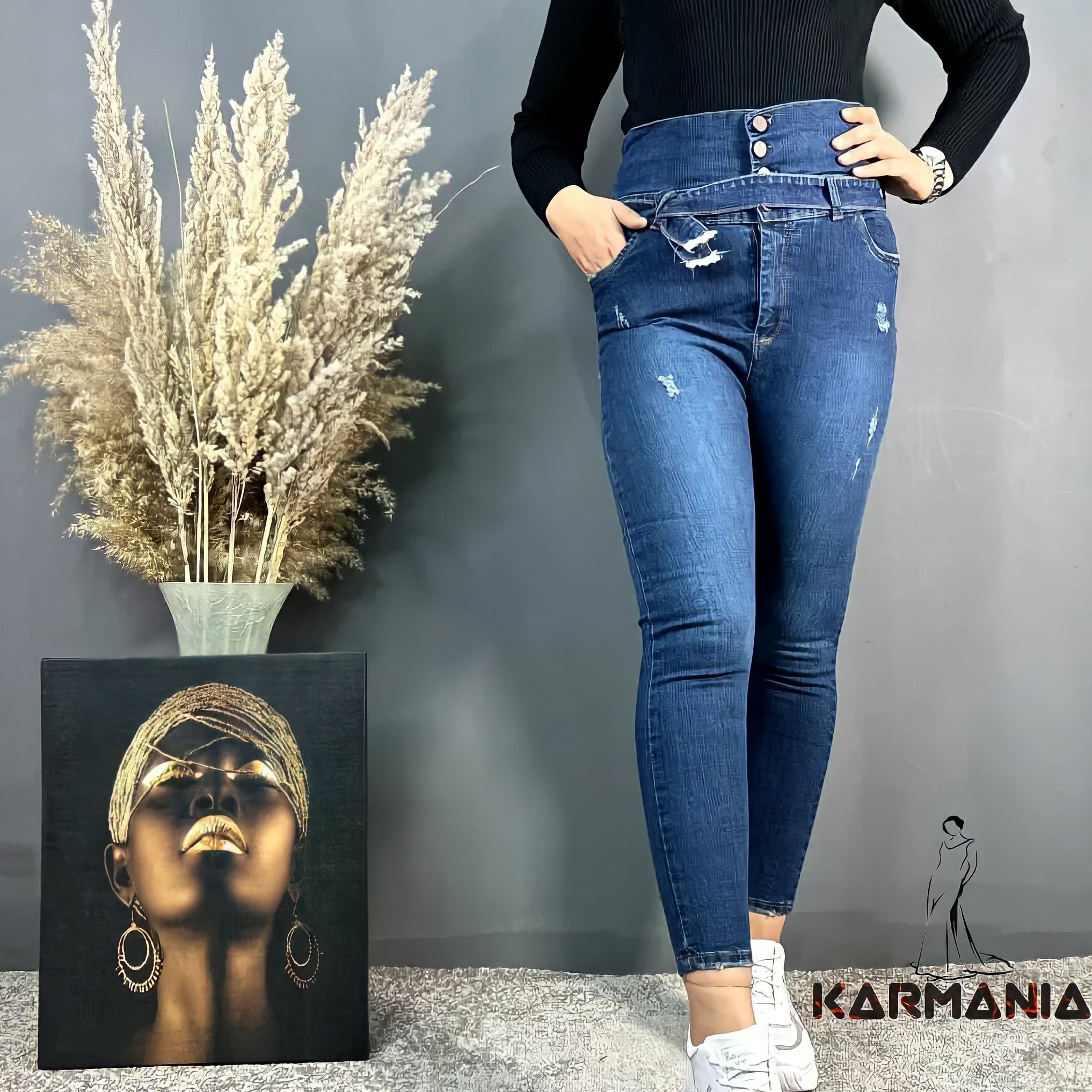 شلوار جین گن دار آبی زنانه کد202