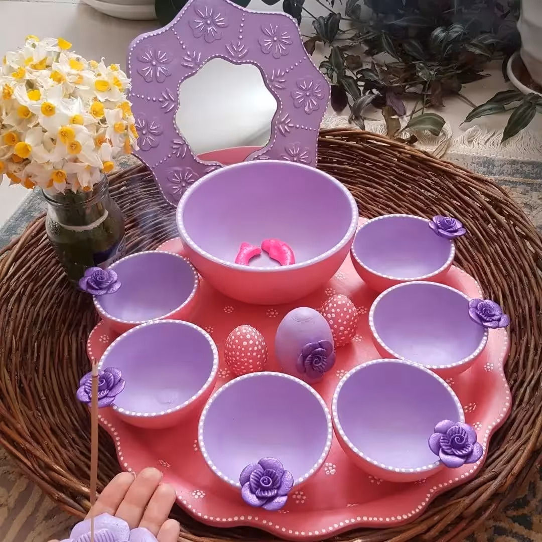 هفت سین سفالی دو رنگ 