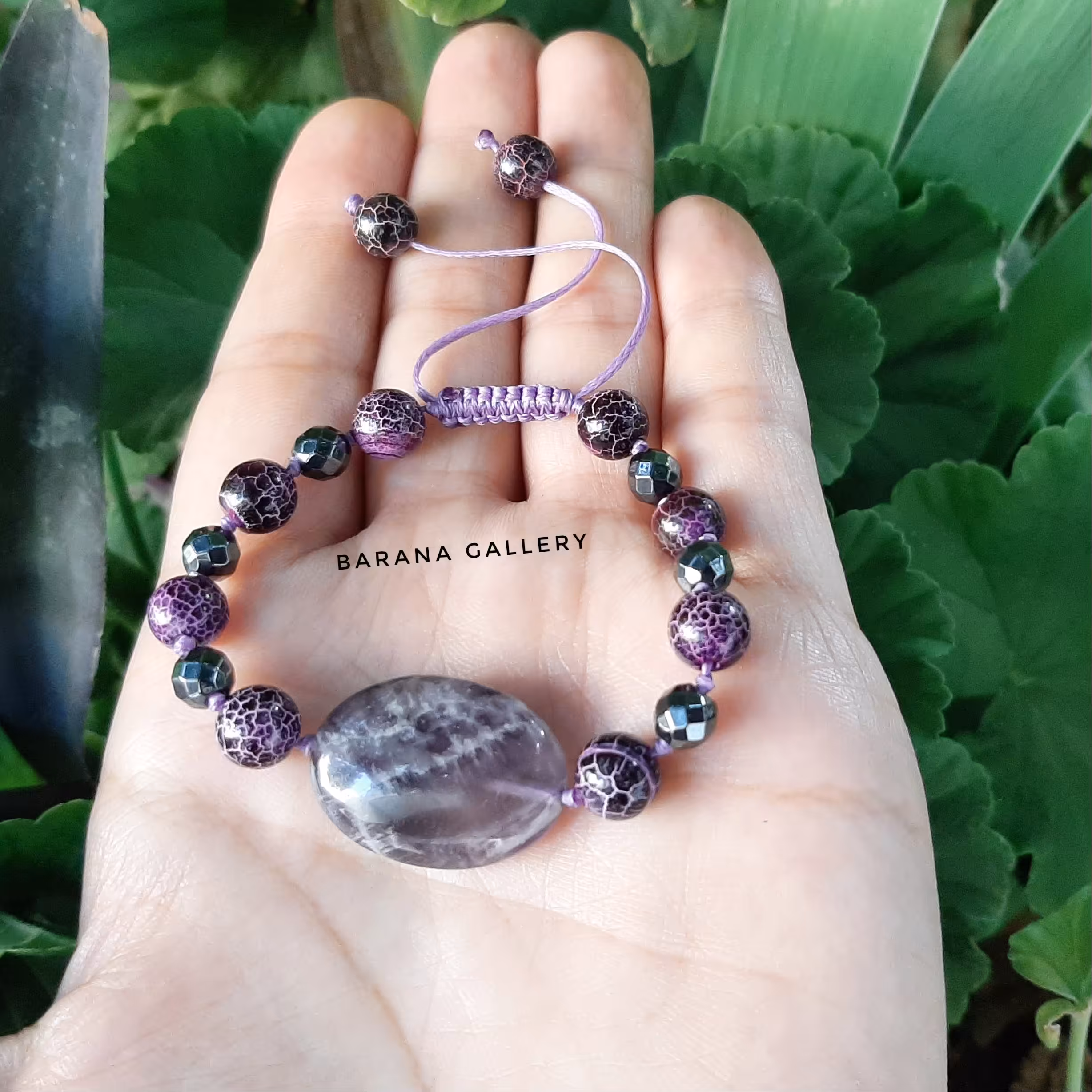 دستبند سنگ عقیق و آمیتیست بنفش