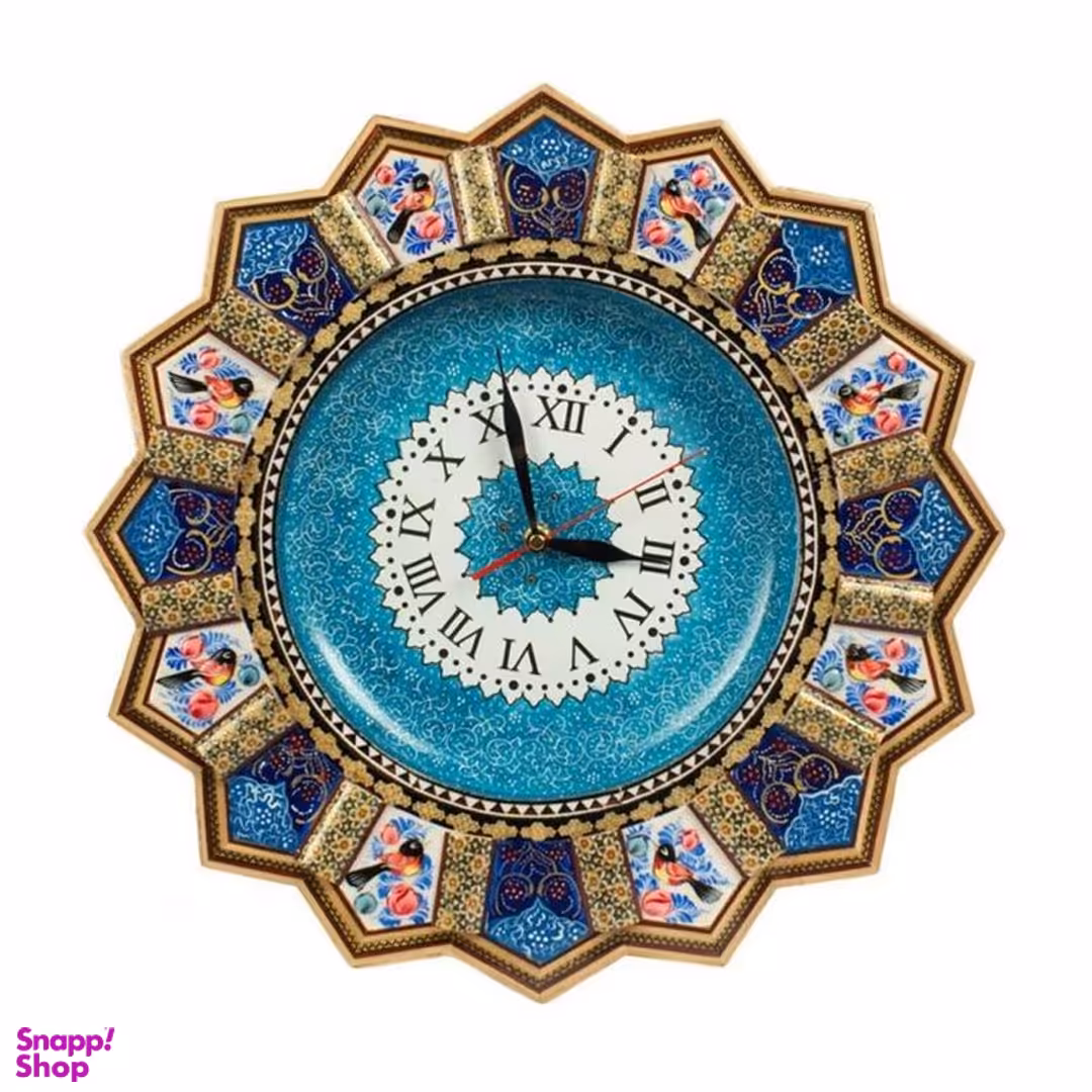 ساعت بزرگ خاتم کاری 43 سانتی متری با نقاشی گل و مرغ