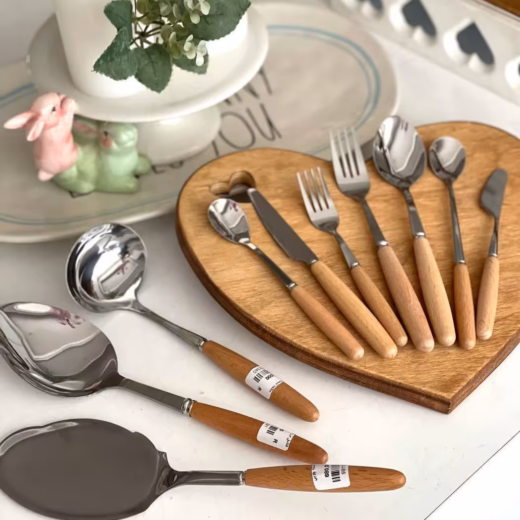 ست قاشق چنگال دسته چوبی 