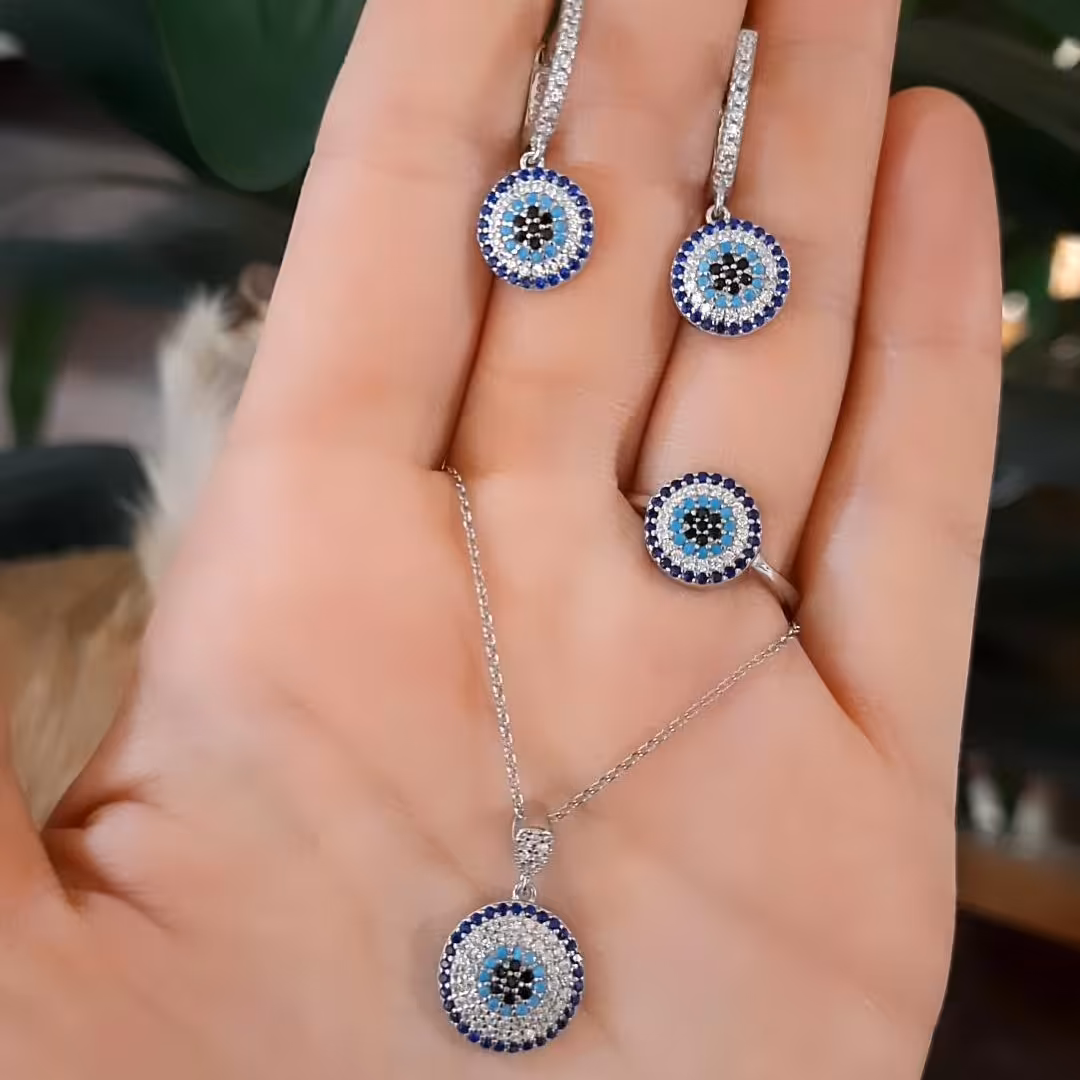 نیم ست نقره چشم نظر کد 145