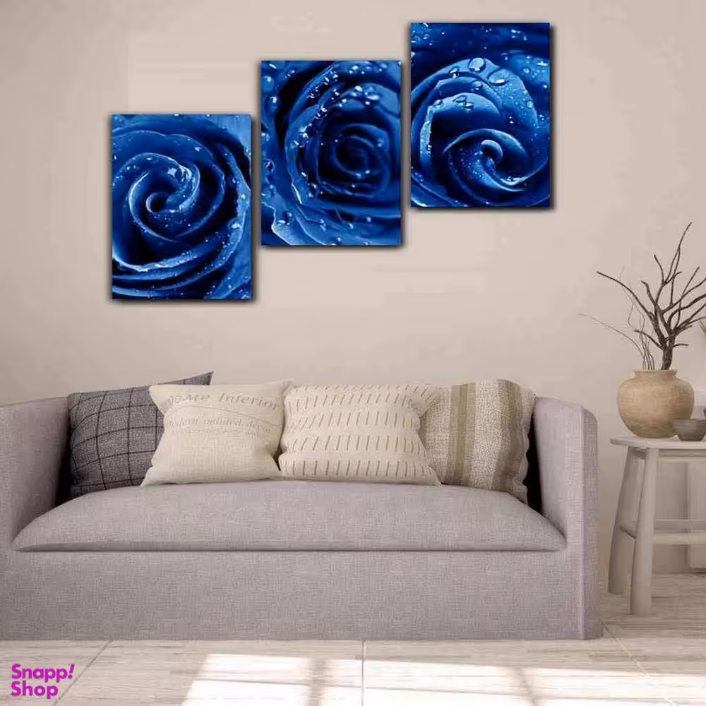 تابلو شاسی بکلیت طرح دکوراتیو گل رز آبی مدل SH-191 مجموعه 3 عددی