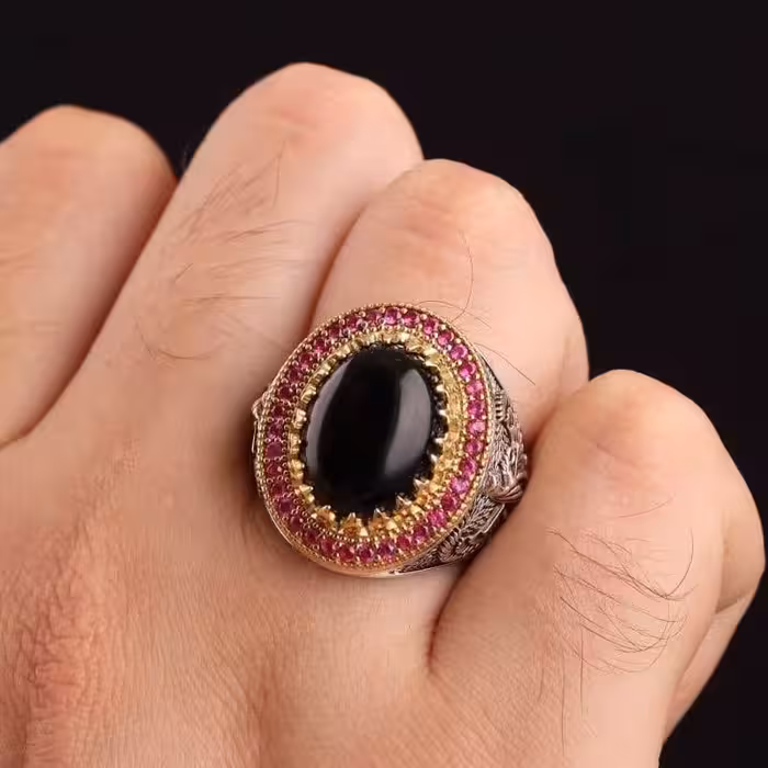 انگشتر نقره مردانه اسپرت عقیق سیاه