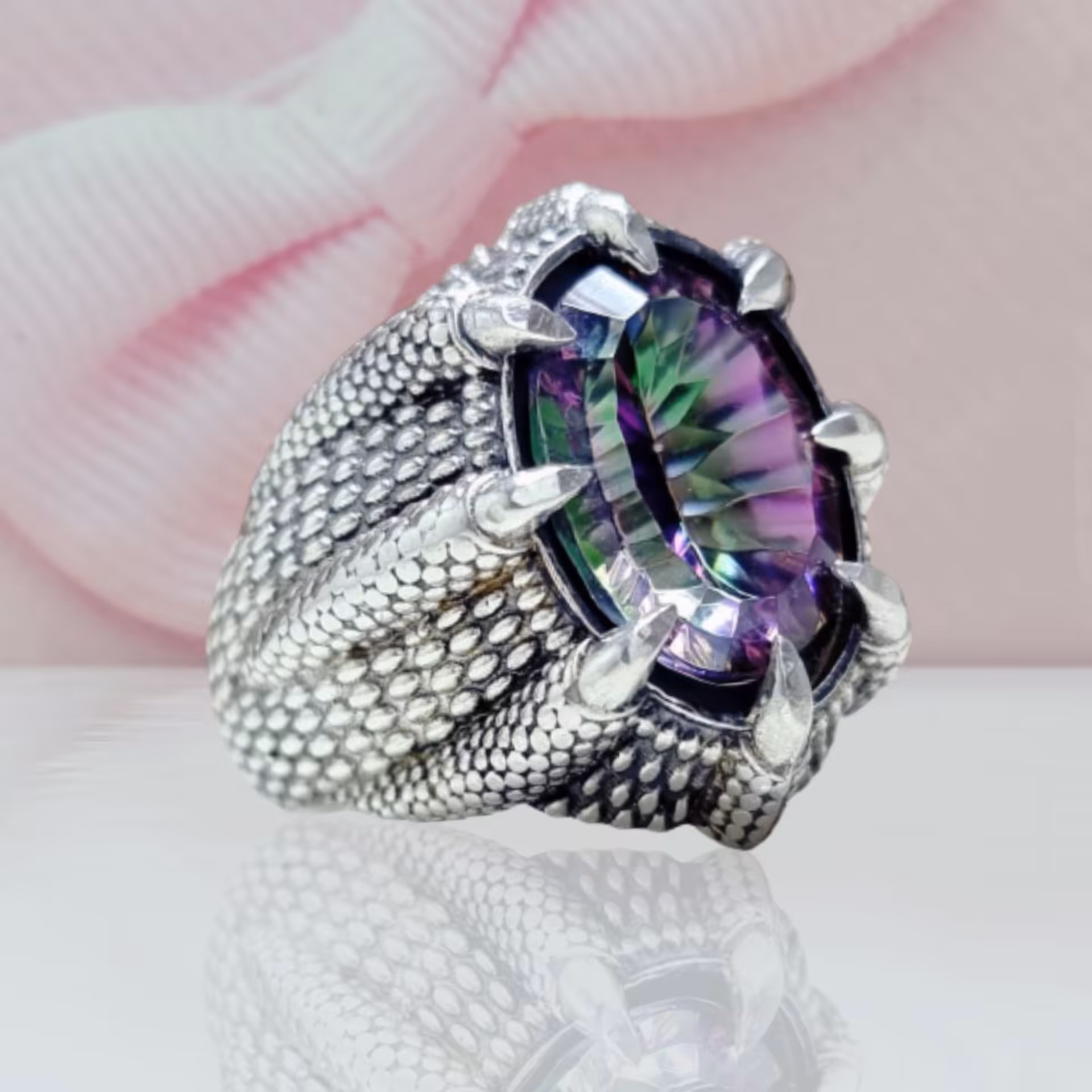 انگشتر مردانه اسپرت با نگین کوارتز هفت رنگ (5059)