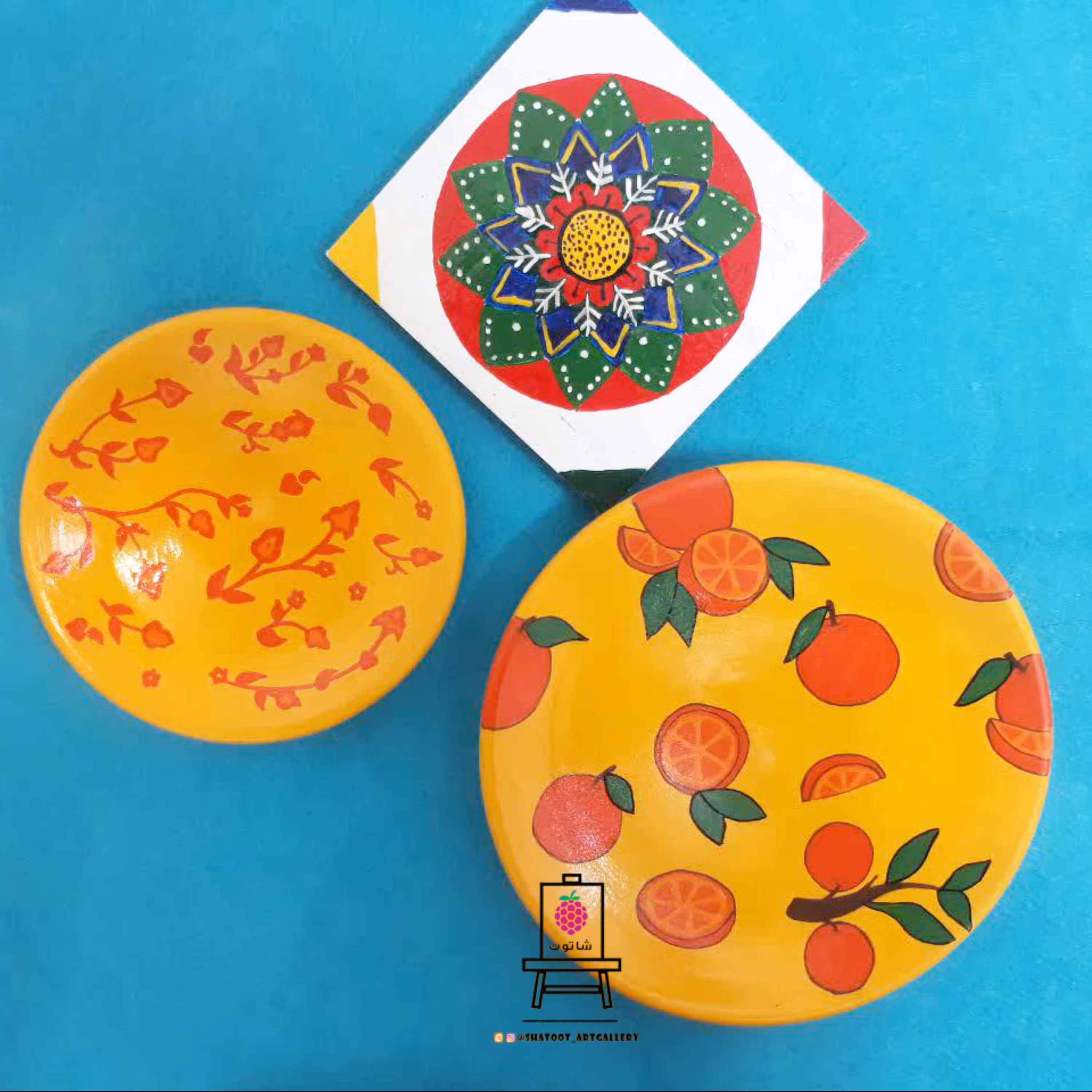 بشقاب سفالی طرح پرتقال - قطر بشقاب 10 و 15 سانتی متر