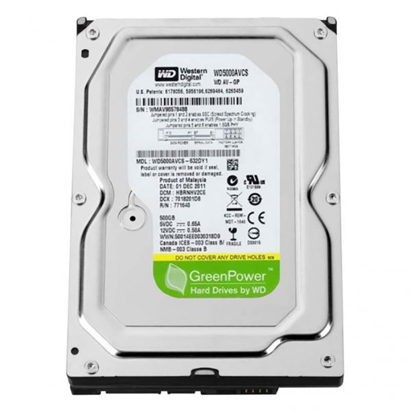 هارد اینترنال 500 گیگابایت وسترن دیجیتال سبز WD500AVD3 Green گارانتی پاسارگاد
