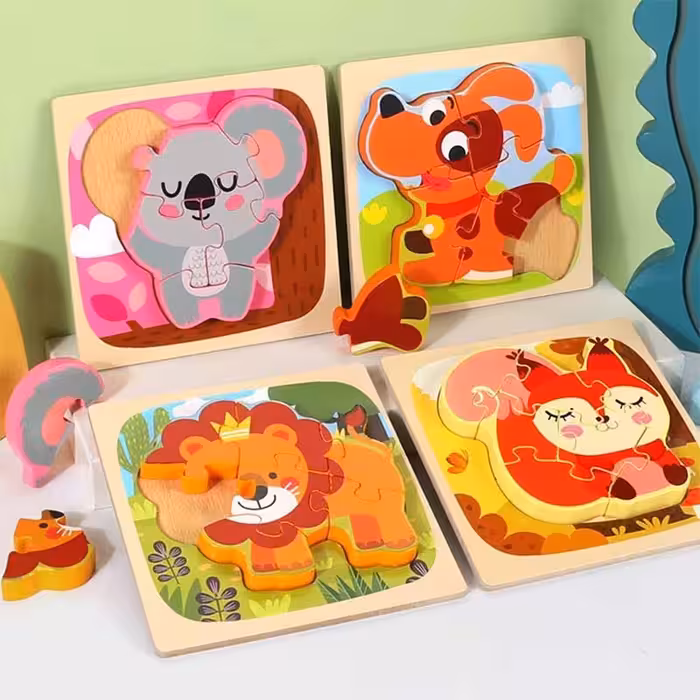پازل چوبی جاگذاری 4 عددی طرح حیوانات جنگل کد JHTOY9325