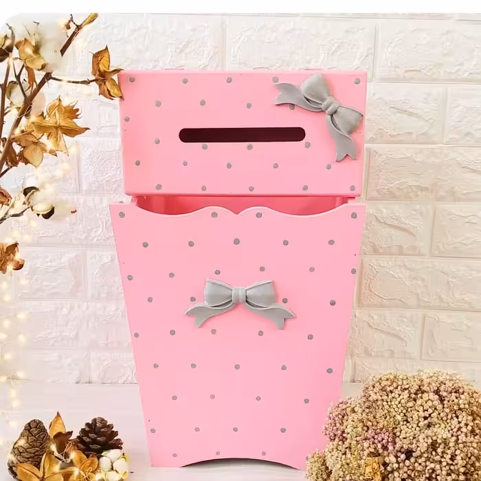 سطل زباله و جا دستمال کاغذی چوبی 