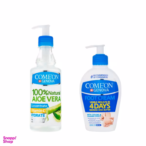 ژل آبرسان کامان مدل آلویه ورا حجم 400 میلی لیتر + کرم ترک پا مدل Shea butter حجم 300 میلی لیتر