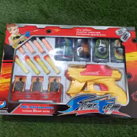 مجموعه تفنگ تیر پرتاب کن و قوطی نشانه گیری دارای تیر فومی کاملا بی خطر 