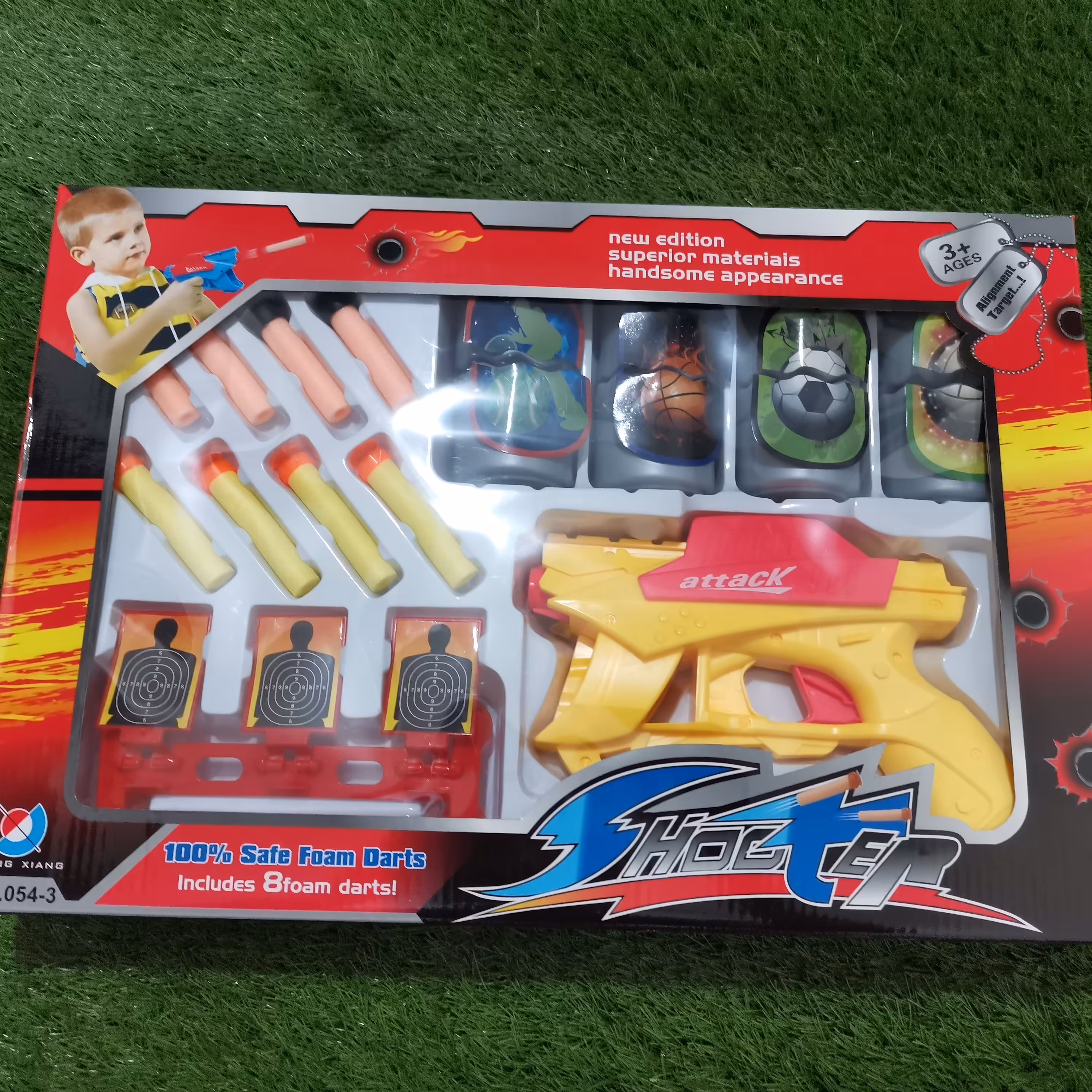 مجموعه تفنگ تیر پرتاب کن و قوطی نشانه گیری دارای تیر فومی کاملا بی خطر 