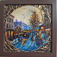 نقاشی رنگ روغن و قاب دور کار و پتینه کاری