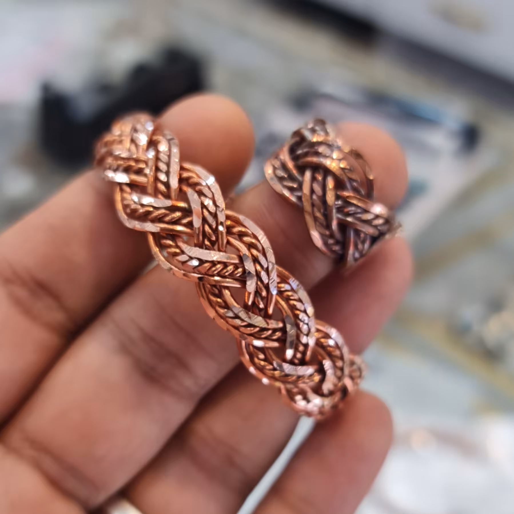 ست دستبند و انگشتر مس،دستبند وانگشتر گیس بافت مسی،انگشتر مس با دستبند،ست مسی