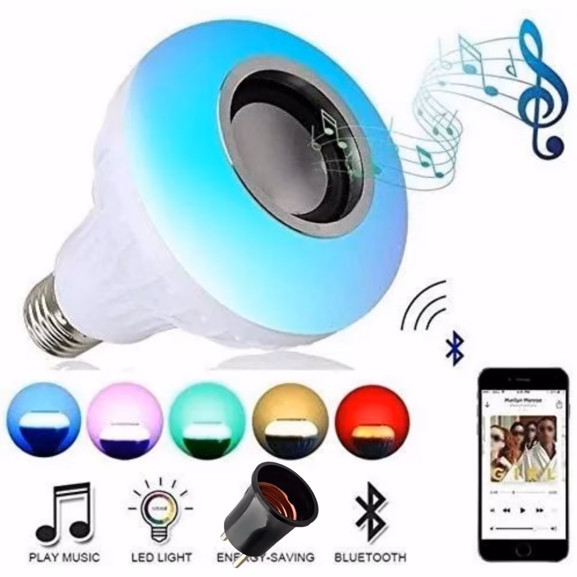 لامپ 16 رنگ اسپیکردار +دوشاخه سرپیچی مخصوص با کنترل مخصوص و بلوتوث 6وات توان خروجی