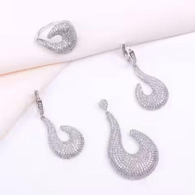 نیم ست جواهر نقره اصل عیار 925 روکش طلا کد 16027