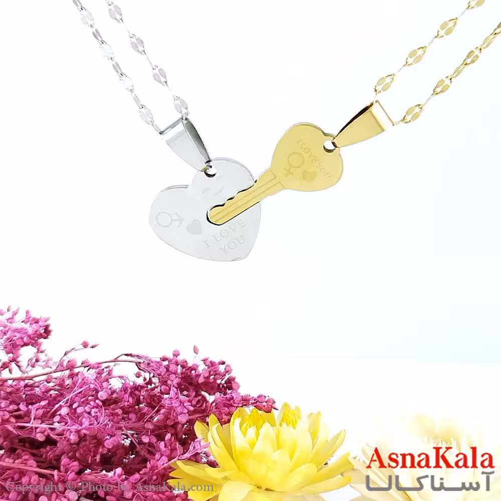 ست گردنبند دونفره قلب و کلید استیل کد GNB1618W
