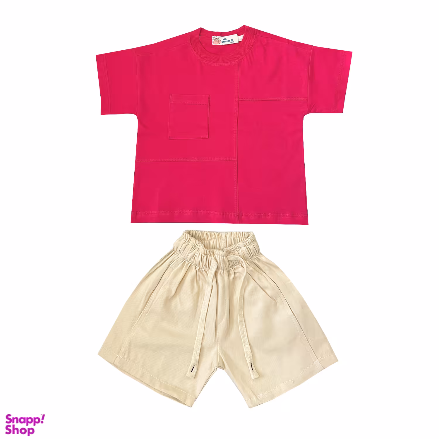 ست تیشرت و شلوارک مدل تکه دوزی رنگ سرخابی