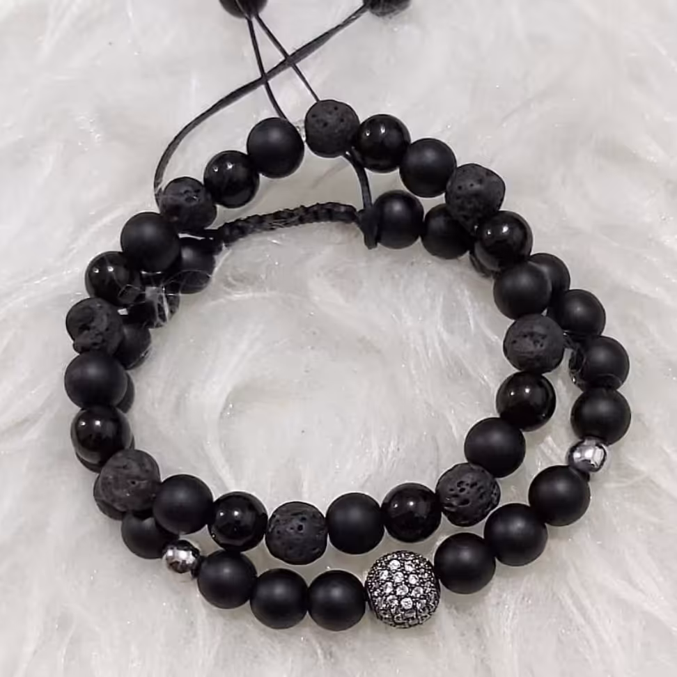 دستبند دوتایی اونیکس و لاوا و حدید