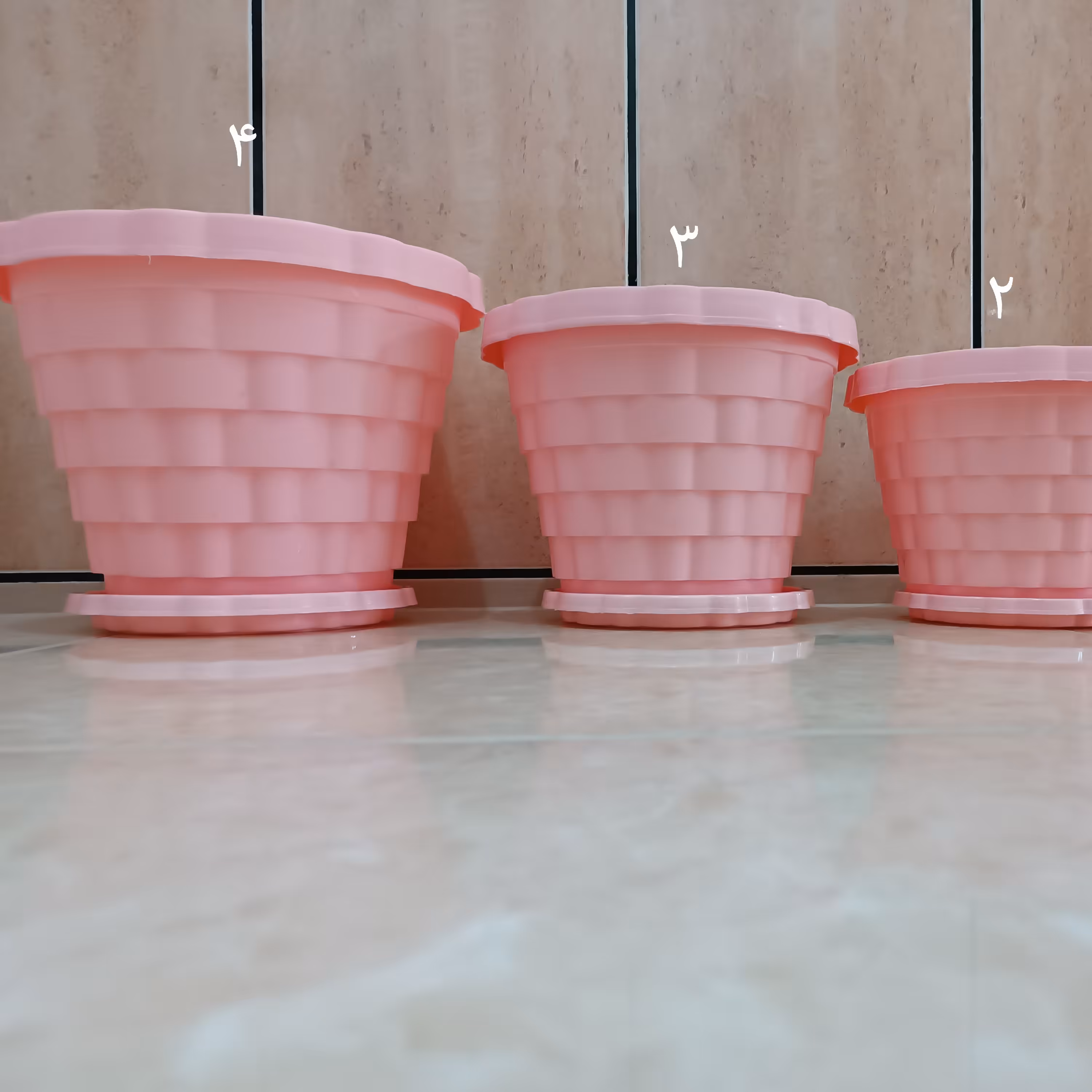 گلدان گرد، سایز 4، رنگ صورتی، ارتفاع23 قطر 30