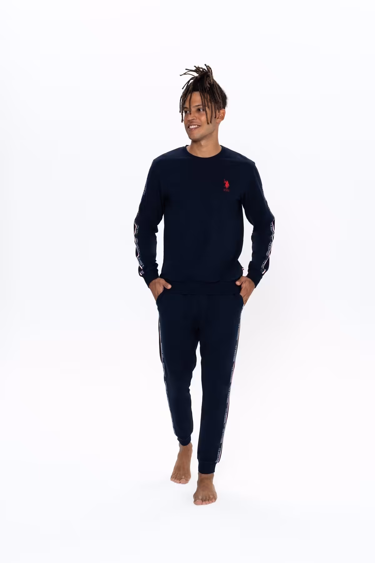 ست پیژامه آبی مردانه پایه چوگان ASSN. مجموعه لباس خواب مهریه نوار استریپ BCP1. U.S. Polo Assn.