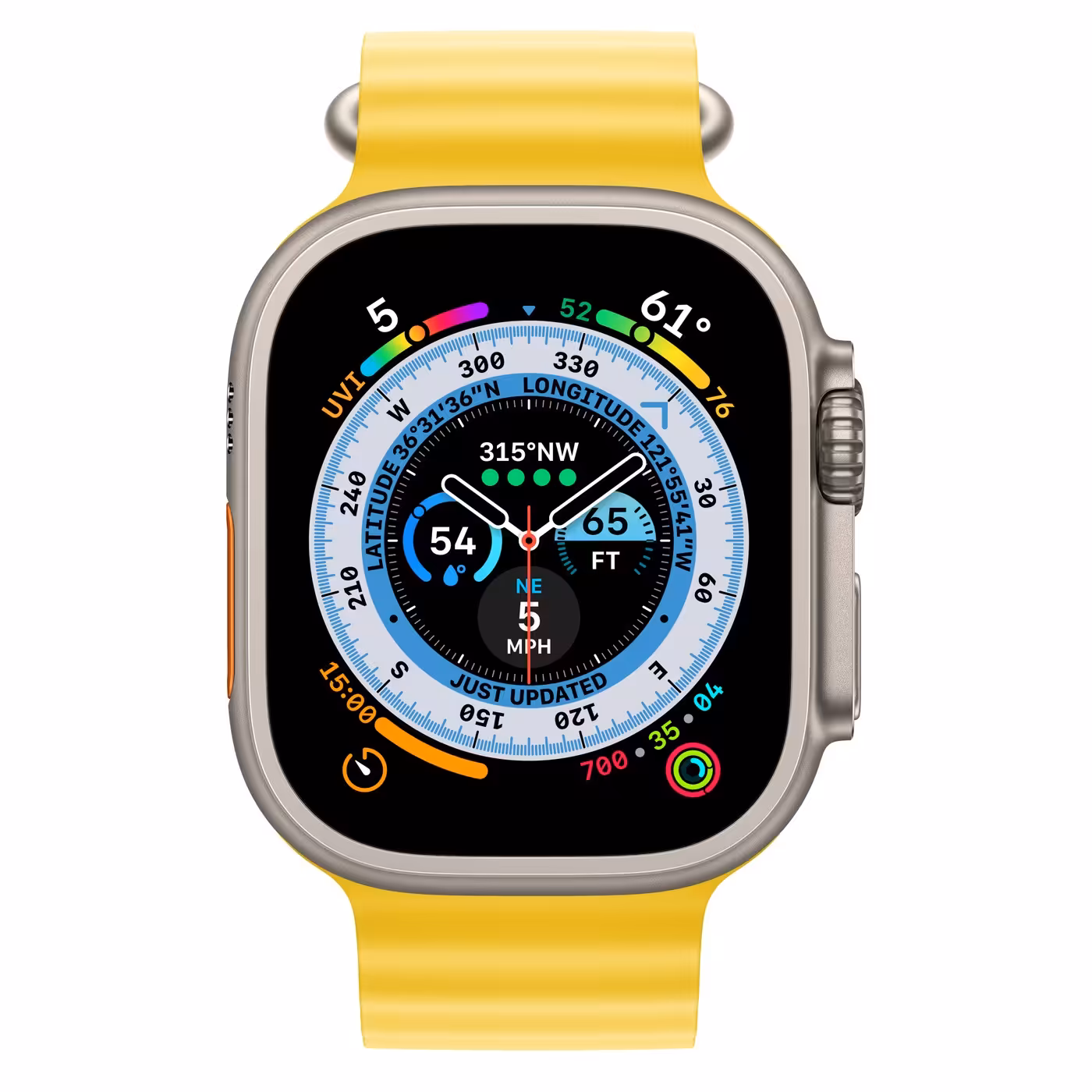 اپل واچ سری اولترا سلولار قاب Titanium Case با بند Yellow Ocean Band سایز 49 میلیمتری - Hiapple.ir