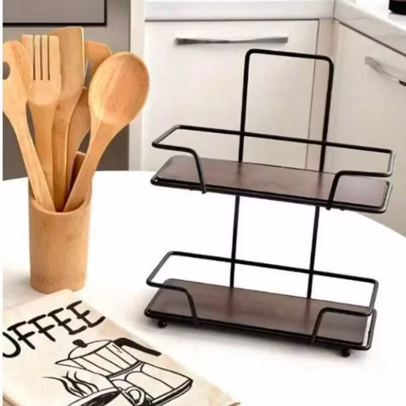 استند جا ادویه 2طبقه کف چوب 6میل تک دسته