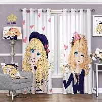 پرده اتاق خواب دخترانه دو قواره طرح کارتونی کد S5986