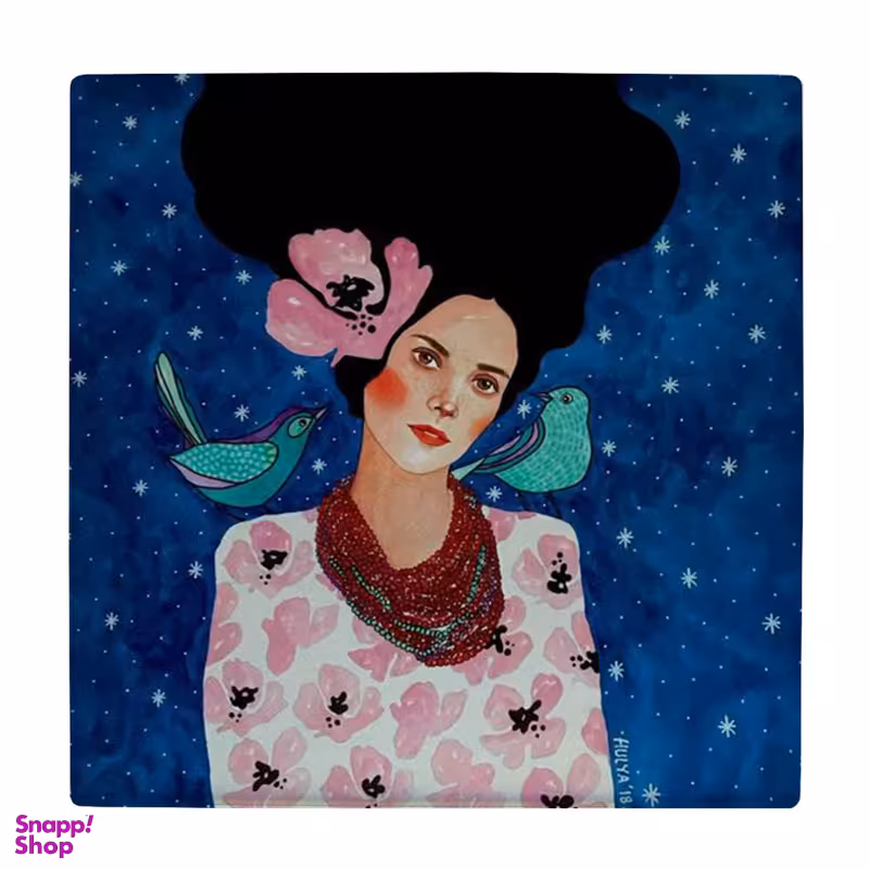 زیر لیوانی طرح نقاشی بانو و پرندگان کد 3273465_613