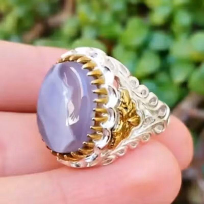 انگشتر عقیق یمنی کبود مردانه نقره 925 