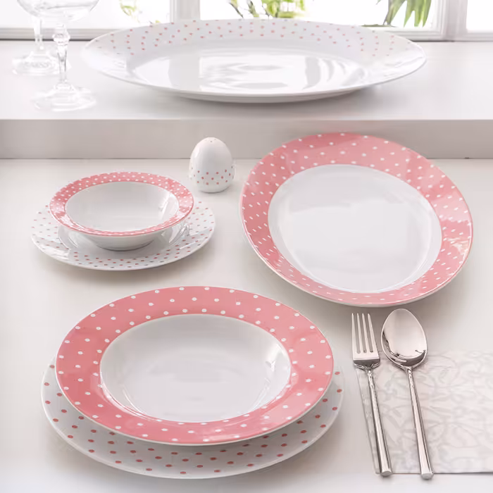 سرویس چینی زرین طرح اسپاتی صورتی 28 پارچه