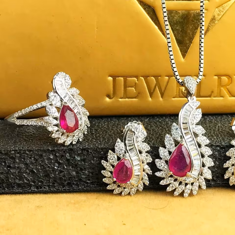 نیم ست زیبای یاقوت قرمز اصلی ارسال رایگان 