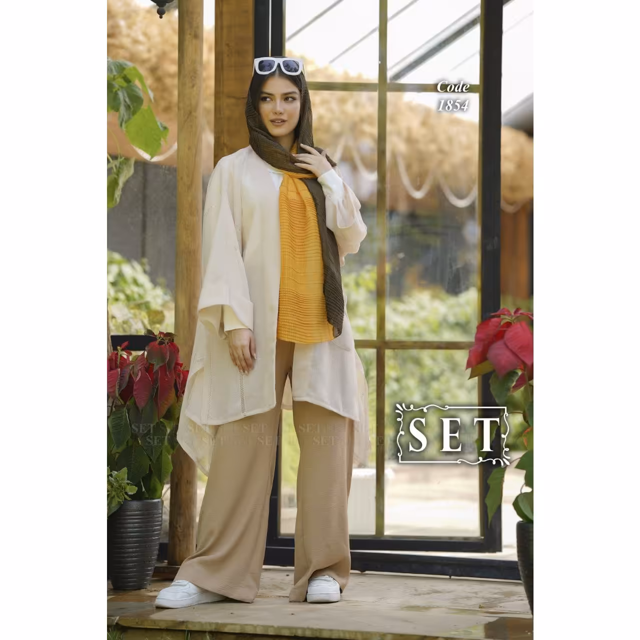 ست تابستانی برند set مدل دلوین کد 1854 رنگ نسکافه ای