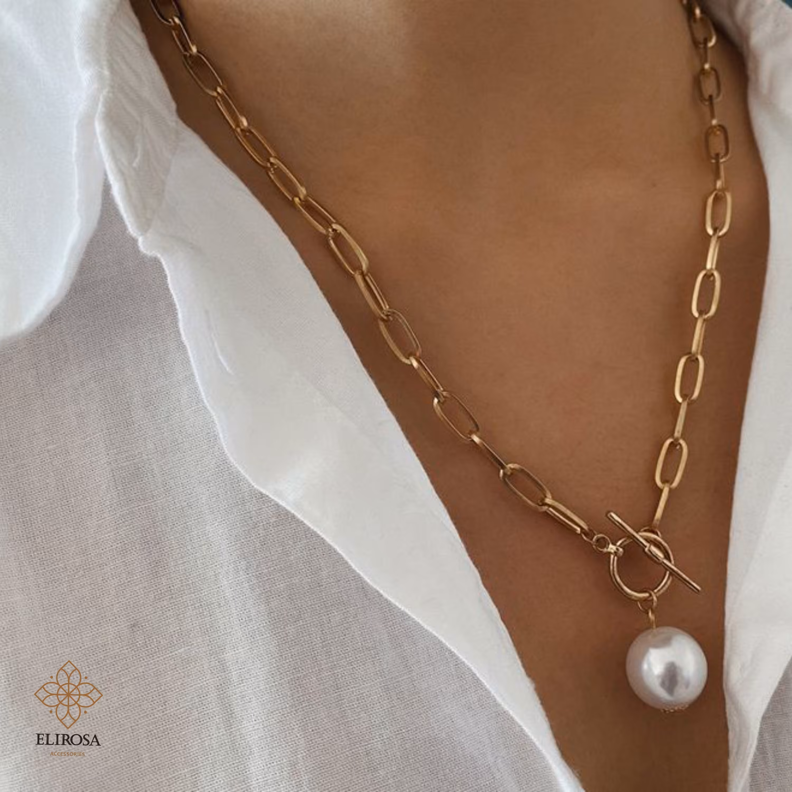  گردنبند مرواریدی زیبا و ضد حساسیت رنگ ثابت آبکاری طلا زیورآلات  کره ای     