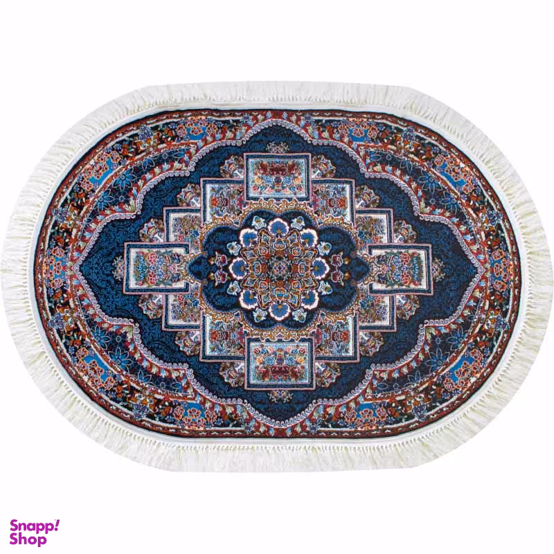 فرش ماشینی مدل بیضی طرح ناردون رنگ سرمه ای