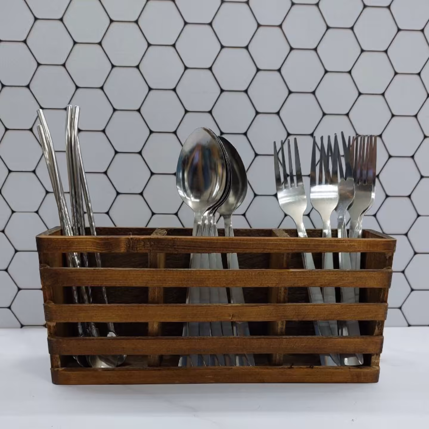 جاقاشقی3خانه چوبی نرده ای-جای قاشق چنگال- باکس چوبی3خونه نرده ای