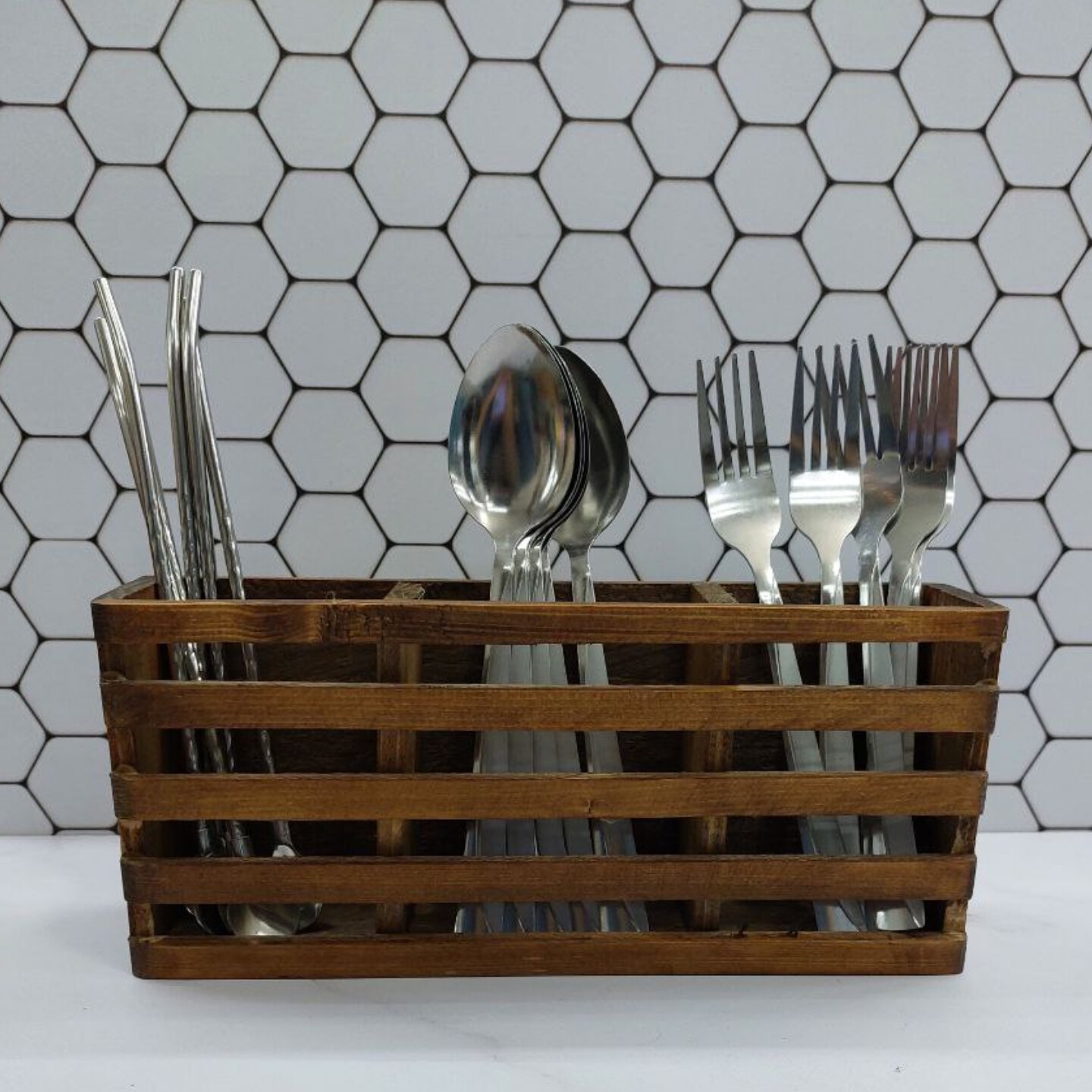 جاقاشقی3خانه چوبی نرده ای-جای قاشق چنگال- باکس چوبی3خونه نرده ای