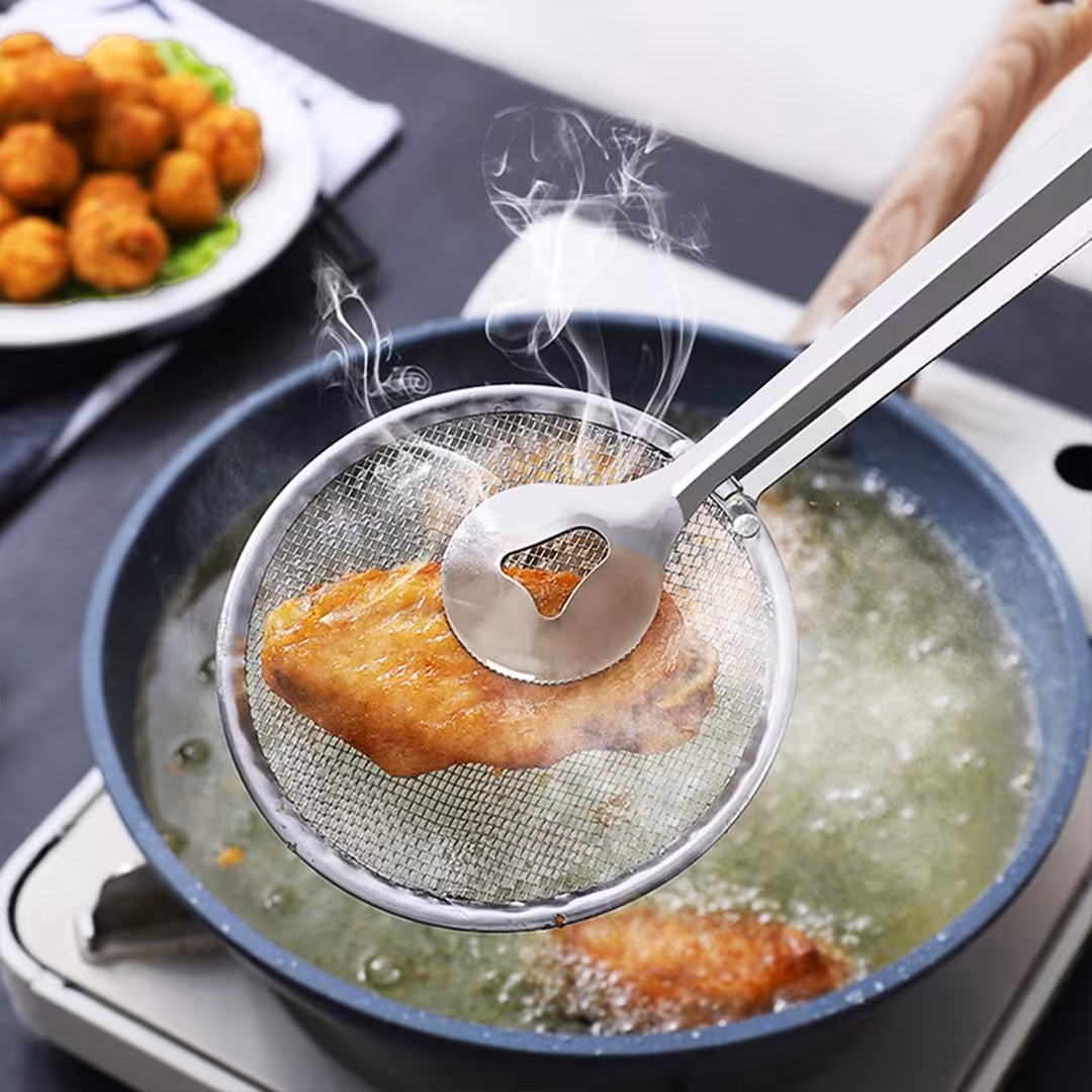 انبر روغن گیر استیل ضد زنگ با کفی توری و مصرف روغن کمتر