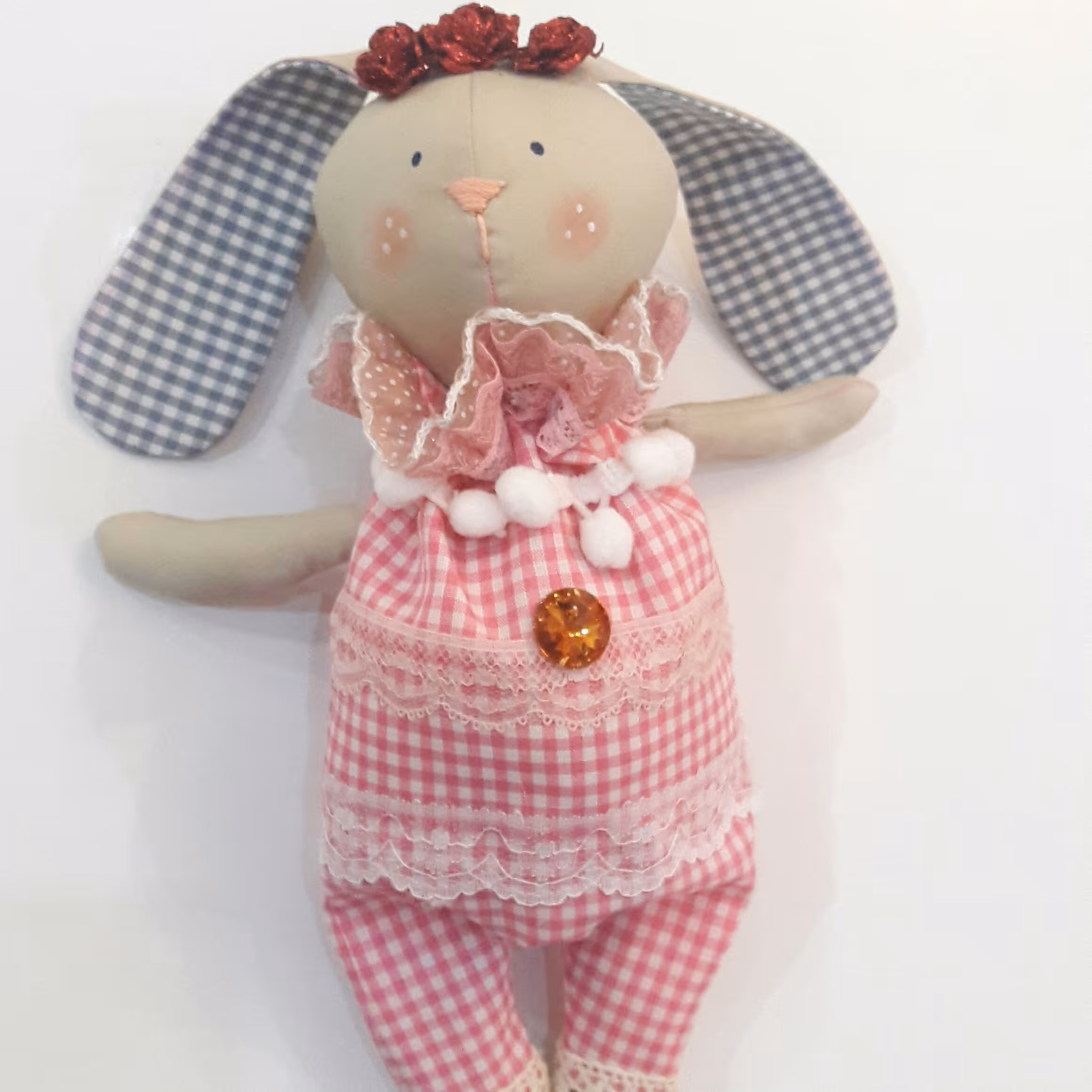 عروسک خرگوش پارچه دستدوز سنتی مجلسی مهمانی شیک ارایشی دخترانه زنانه با کیفیت  اسباب بازی عید نوروز  اجیل  گلگلی صورتی 