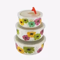 ظروف غذا فریزری 3 سایز سرامیکی گرد گلدار یونیک کد 2842