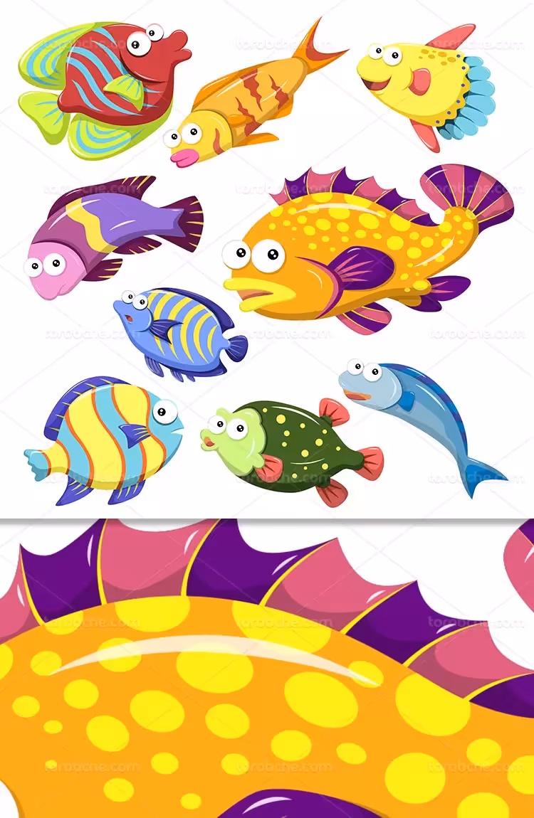 وکتور انواع کاراکتر ماهی | گرافیک با طعم تربچه