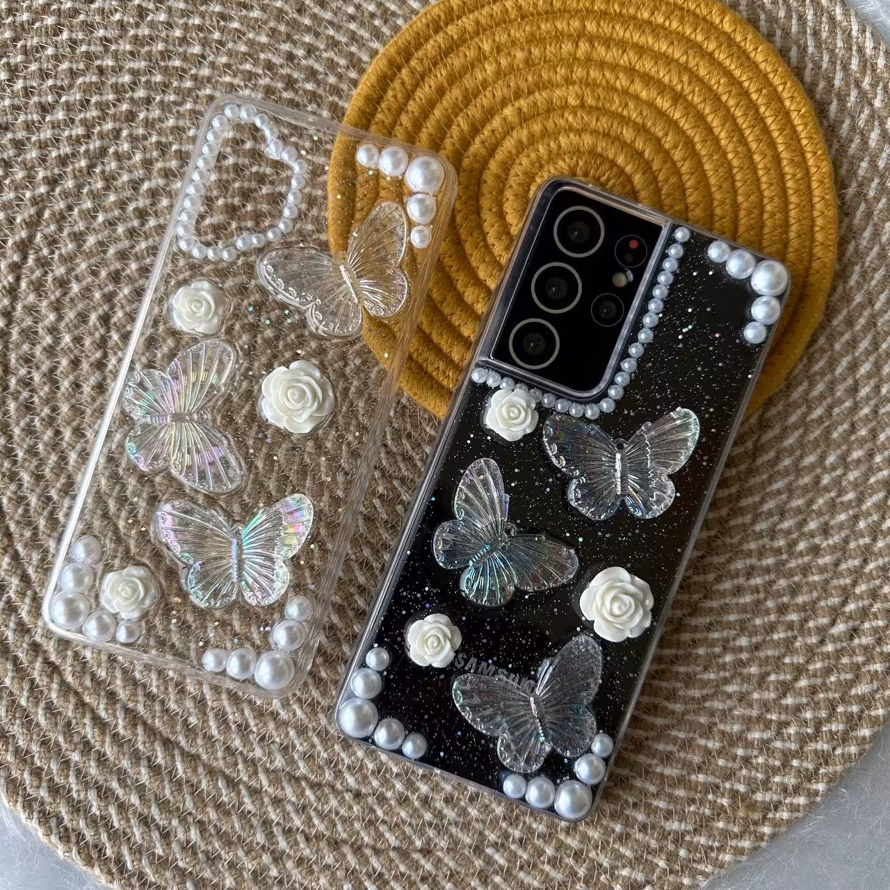 قاب گوشی پروانه مرواریدی شفاف مناسب گوشی سامسونگ و آیفون