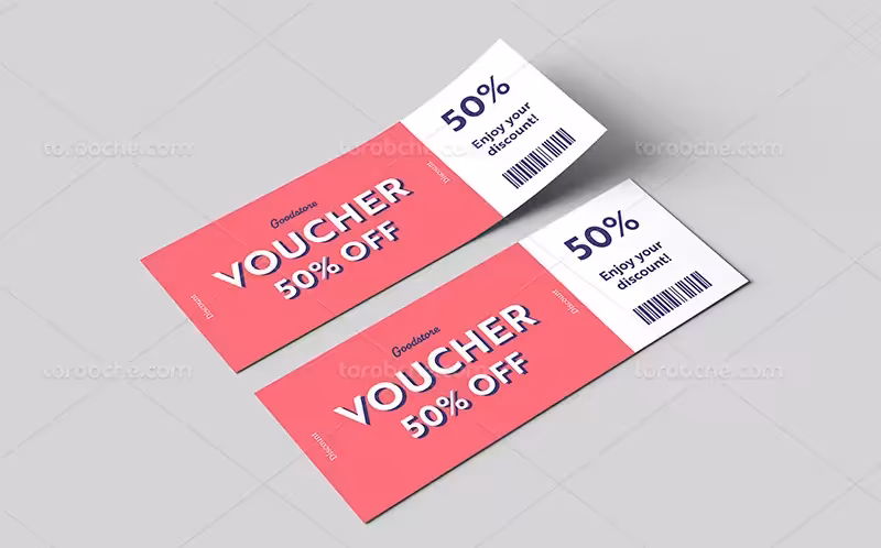 موکاپ تیکت تخفیف محصول | گرافیک با طعم تربچه