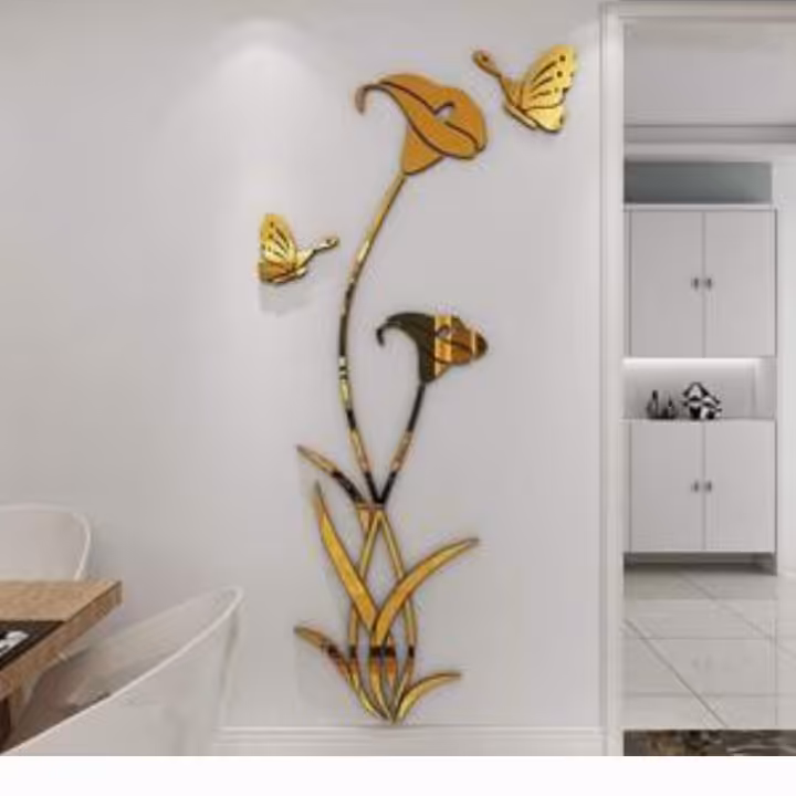 آینه دکوراتیو مولتی استایل، طرح  اطلسی، در دو رنگ طلایی و نقره ای، ارتفاع 100 سانت