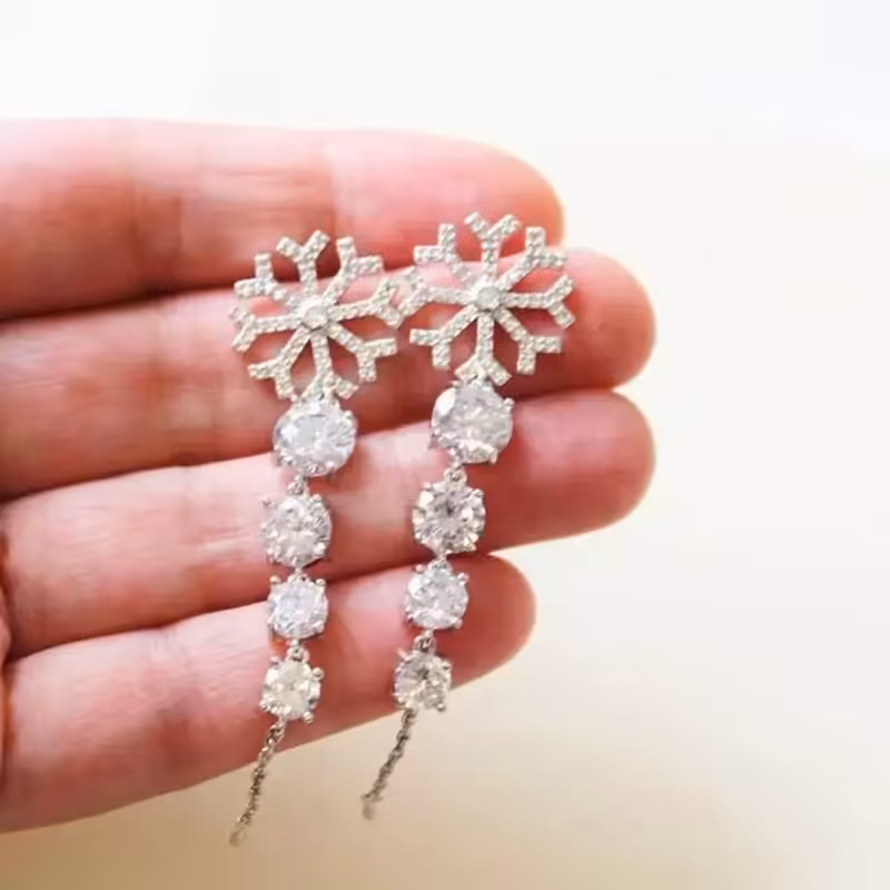 گوشواره آویز برفی کد E373